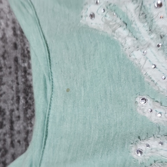 MISS ME MINT GREEN EMBROIDERED RHINESTONES OPEN STRAP V-BACK TOP PRICE FIRM - Picture 15 of 15